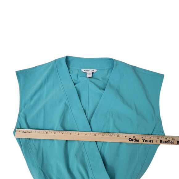 Athleta Marlow Romper Medium Gulf Blue Green Stretch Outdoor Pockets V-Neck Tie - Picture 11 of 11